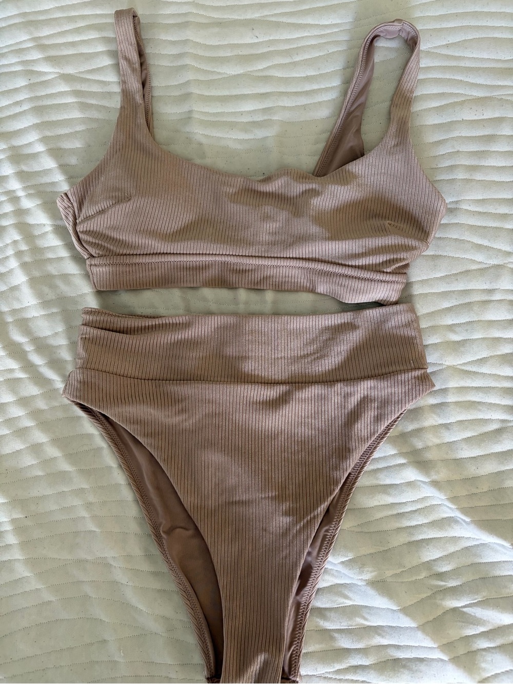 aerie Ribbed High-Cut Cheeky Bikini Bottoms in Dusty Mauve - Picture 1 of 3